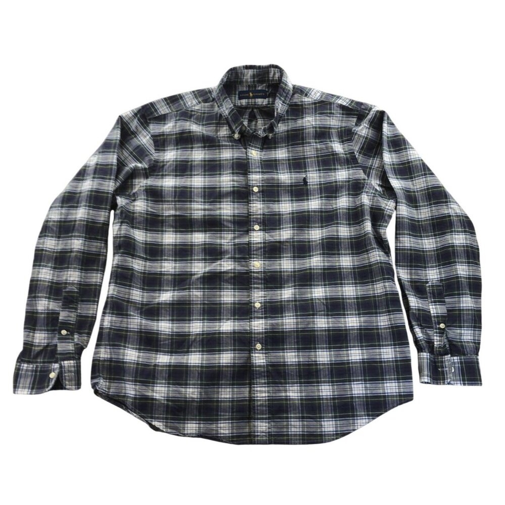 Polo Ralph Lauren Men's Shirt XL Blue Green Plaid Button-Down Long Sleeve Wester